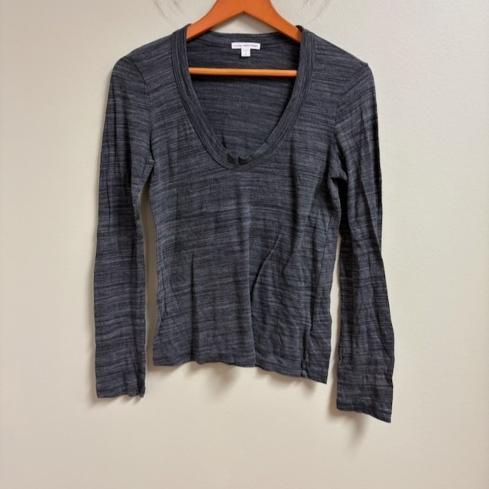 Standard James Perse Womens Long Sleeve Jersey Cotton V Neck Top Size 2 Casual